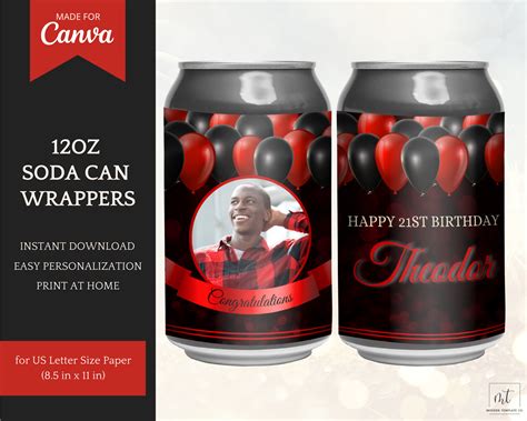 Soda Can Template / Beer Can Wrap: Balloon Themed Labels for 12oz Drink ...