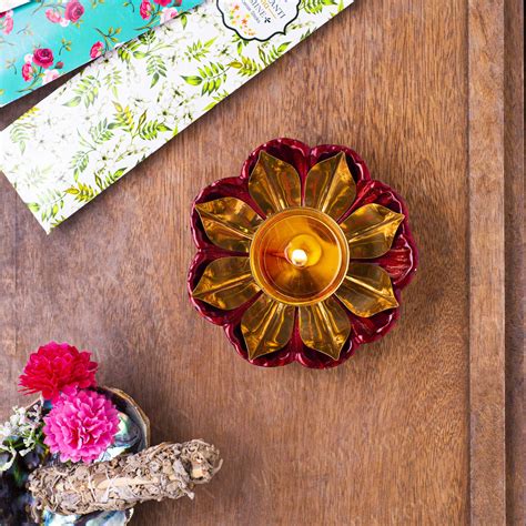 Buy Decorative Lotus Diya Colored Base Online in India - Mypoojabox.in