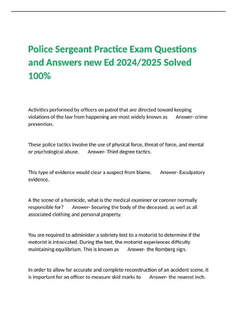Police Sergeant Practice Exam Questions and Answers new Ed 2024/2025 ...