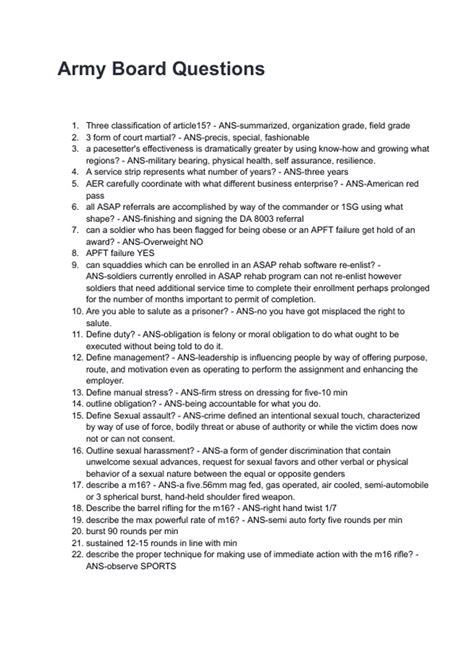 Army Board Questions Questions and Answers 2025/2026 (100% Verified ...