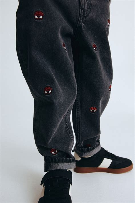 Denim black/Spider-Man Regular Fit Printed jeans for kids | H&M IN