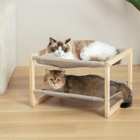 Amazon.com : Cat Hammock Cat Beds for Indoor Cats, Double Wooden Cat ...