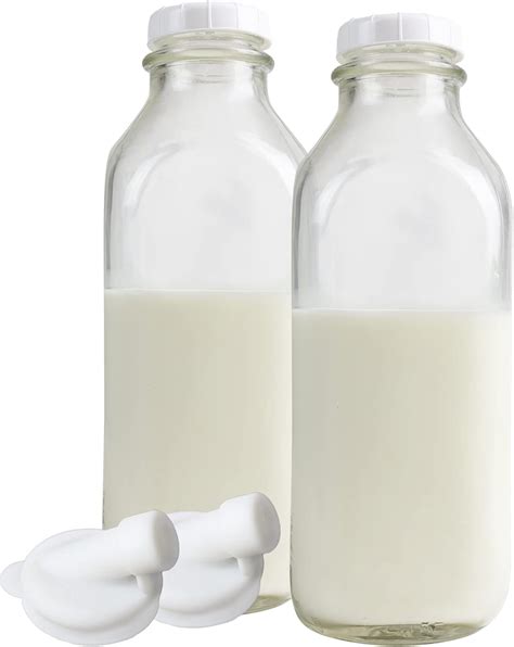 Amazon.com: The Dairy Shoppe Heavy Glass Milk Bottle Jugs with Lids and ...