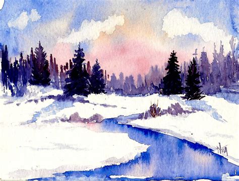 Winter Landscape Watercolor Paintings at PaintingValley.com | Explore ...