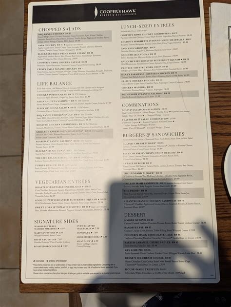 Menu at Cooper's Hawk Winery & Restaurant- Fort Myers, Fort Myers