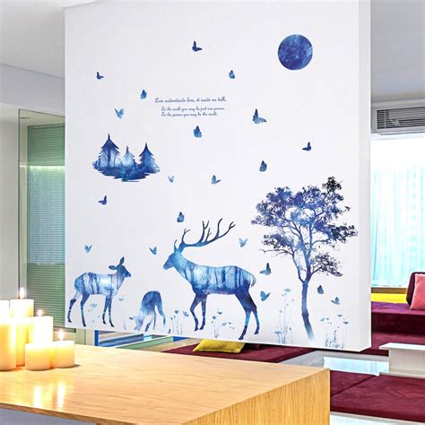 Indian Royals Nordic Dream Blue Deer Tree Kids Self Adhesive Home Décor ...