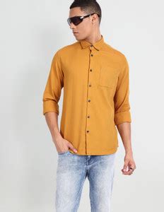 FLYING MACHINE Men Solid Casual Yellow Shirt - Buy FLYING MACHINE Men ...