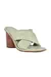 Buy Green Paige Leather Block Heels by Vanilla Moon Online at Aza Fashions.