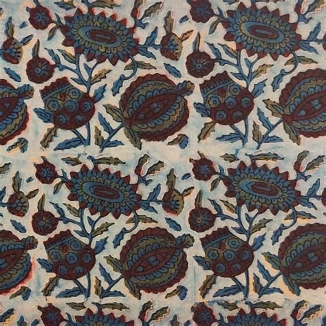 Pure Cotton Bhuj Teen Kaam Midnight Blue With Poppy Jaal Hand Block Pr ...