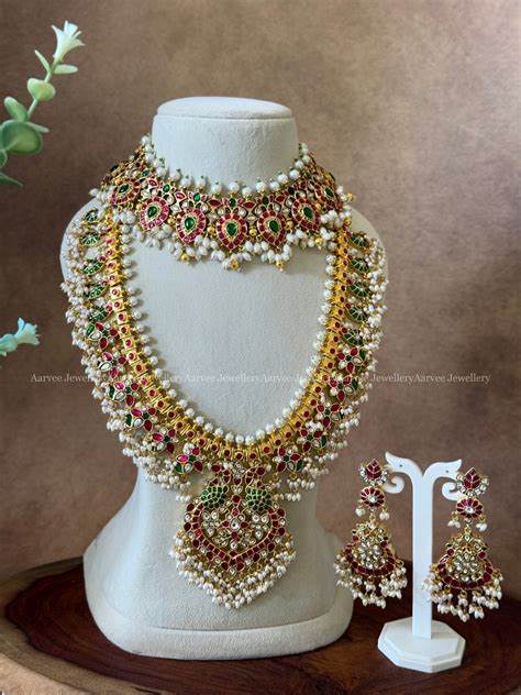 JADAU KUNDAN BRIDAL JEWELLERY SET - TEAR DROP NECKLACE & FLORAL GUTTA ...
