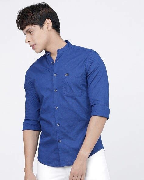 Band-Collar Shirt with Patch Pocket - Price History