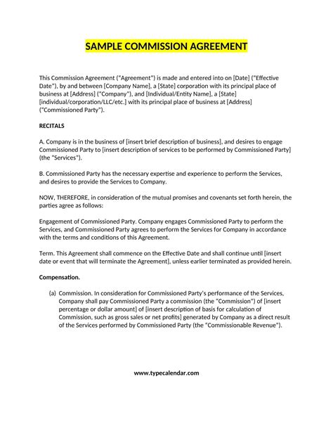 Free Commission Sales Agreement Template - Nationalshibarescue.org