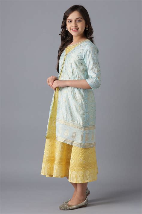 Buy Blue Gillet and Yellow Dress Girls Set Online for Woman | Shop for ...