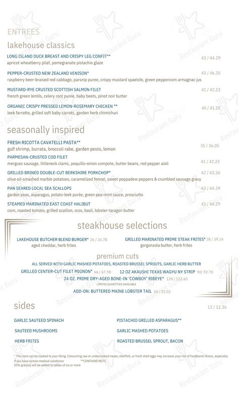 Menu at Lakehouse restaurant, Bay Shore