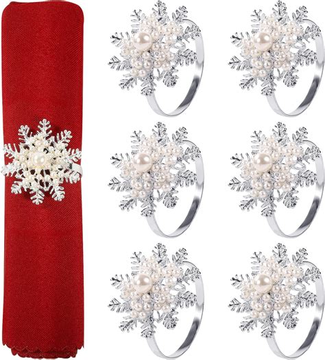 Amazon.com: Christmas Snowflake Napkin Rings Xmas Napkin Ring Buckle ...