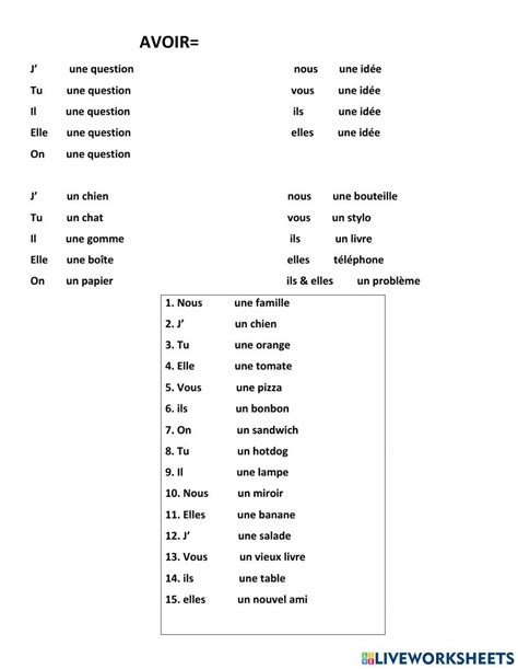 Verb AVOIR | Free Interactive Worksheets | 2269280