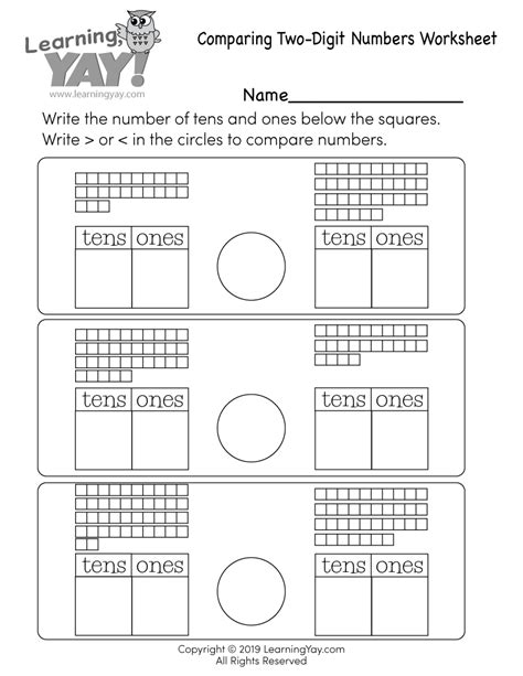 Image result for Comparing 2-Digit Numbers Worksheet
