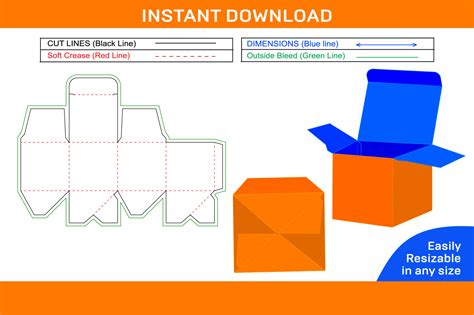 Cubic box auto bottom closer box 2.5 x 2.5 x 2.5 box template fit on A4 ...
