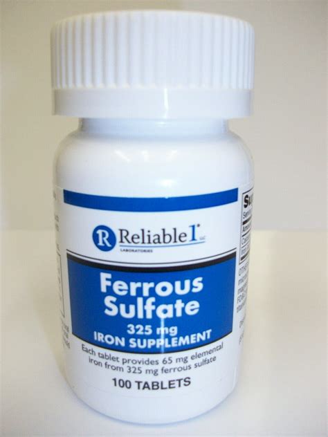 Reliable 1 Laboratories Ferrous Sulfate 325 mg Iron supplement Tablets, 100 Ea - Walmart.com