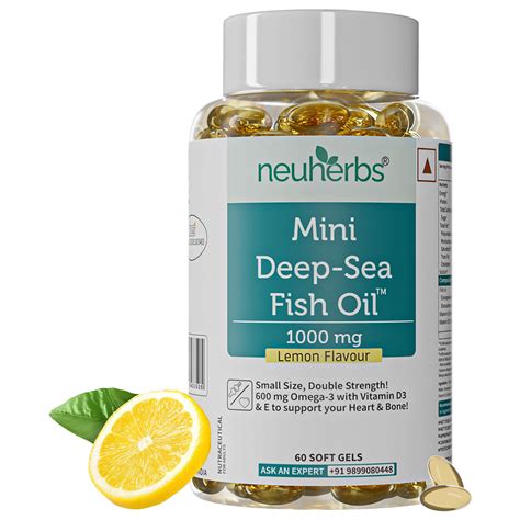 Neuherbs Mini Deep Sea Omega 3 Fish Oil 1000mg With Vitamin D3 & E, 60 ...