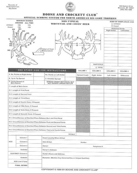 Boone and Crocket Scoring Sheets -A Wide World of Hunting-Deerdope