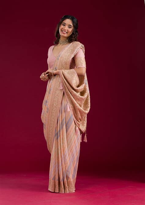 Buy Beige Plain Georgette Saree - Koskii