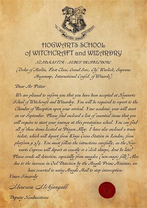 Hogwarts Acceptance Letter Template