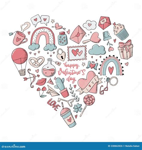 Set of Valentine`s Day Doodles and Lettering Quote Stock Vector ...