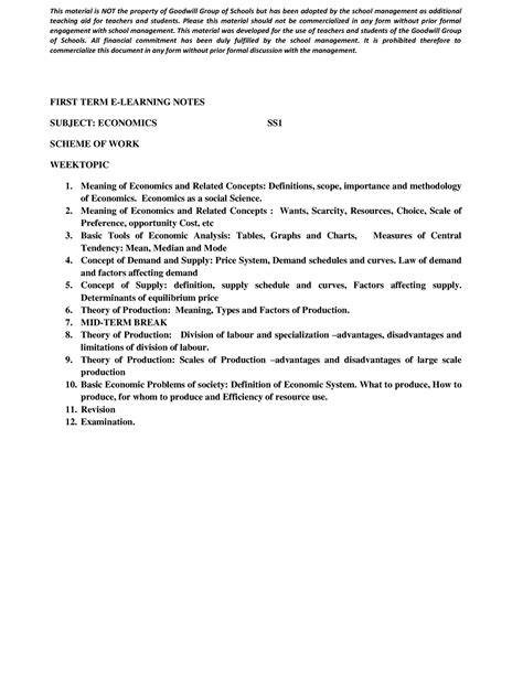 Third term ss1 economics - teaching aid for teachers and students. Please this material should ...