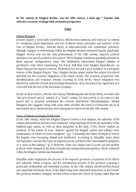MUG 18: Examining the 18th Century Mughal Decline: A Revisionist ...