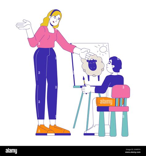 Art teacher giving advice to kid about drawing 2D cartoon characters ...