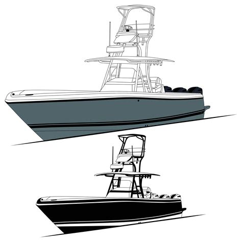 Front view fishing boat vector line art illustration and one color ...