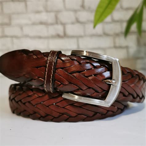 Handmade Braided Leather Belt: Brown Cowhide Belt for Men - Etsy