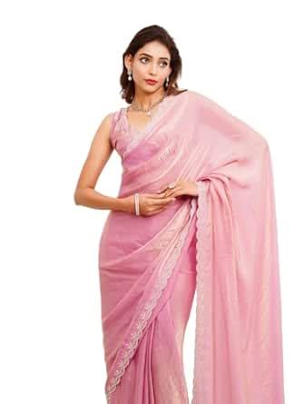 Buy ORHANS Pink Organza Silk Saree | Beads And Stones Embellished ...
