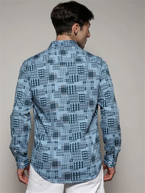 ₹849 | Campus Sutra Men's Prussian Blue Arygle Checkered Block Shirt ...