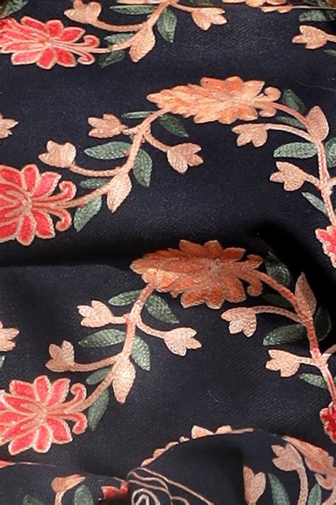 Black color aari work embroidered shawl enriched with running jaal