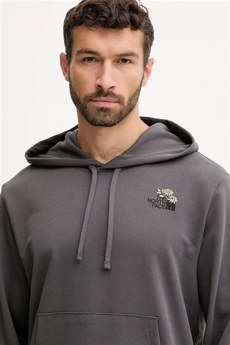 The North Face bluza bawełniana Flowe Dome męska kolor szary z kapturem ...