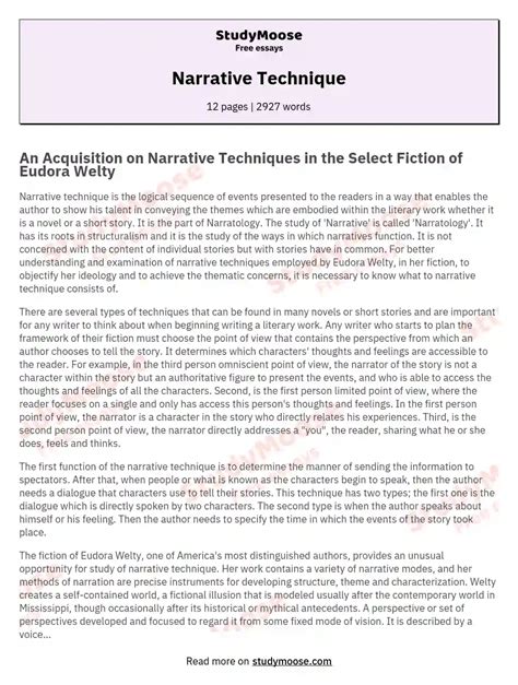 Narrative Technique Free Essay Example