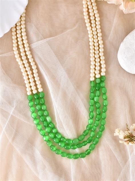 Buy Pearl and Green Bead Necklace for Women Online at Silvermerc ...