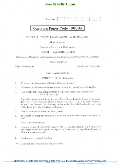 Data Structures - CS8391 2017 Reg. Question Paper Nov-Dec 2018 - Studocu