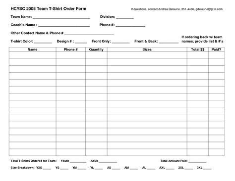 Blank T Shirt Order Form Template - Cardtemplate.my.id