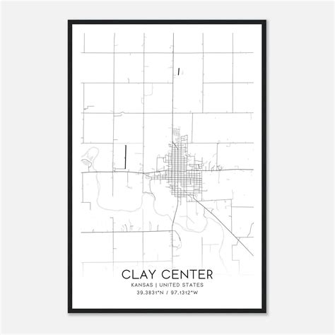 Clay Center Kansas Map Poster, Modern Home Decor Wall Art Print ...