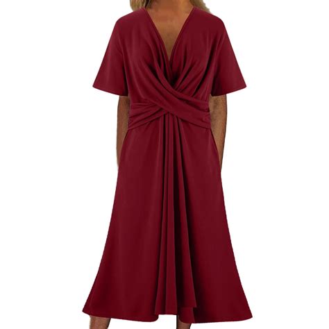 yillto Plus Size Flowy Dresses for Women Elegant Maxi V Neck Short ...