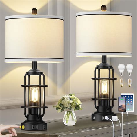 AKASUKI 25Inch Silver Metal Table Lamps for Bedrooms Set of 2, 3-Way ...