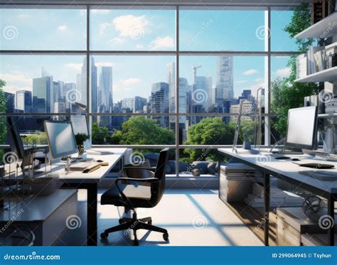 Office with a Large Floor To Ceiling Window Overlooking the City with ...