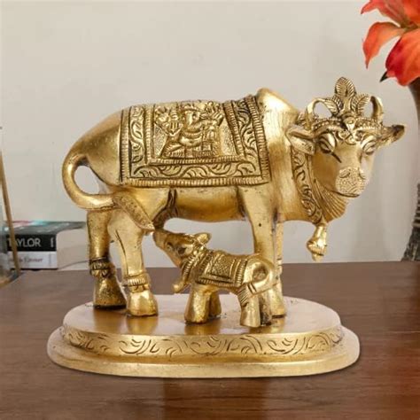 ARTVARKO Cow and Calf Statue Brass Kamdhenu Vastu Lakshmi Ganesha ...