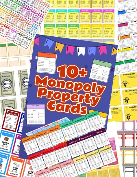 10+ Monopoly Property Cards - Printable Game Replacement Set by KHBAZBOOK