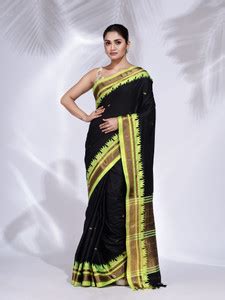 Buy charukriti Embellished Handloom Silk Blend Black Sarees Online ...
