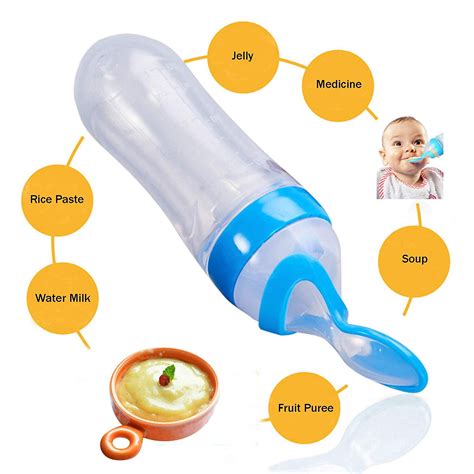 90ml Infant Silicone Feeding Bottle with Spoon for Baby Toddler Food ...