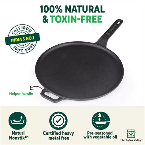 CASTrong Cast Iron Concave Tawa+Free ₹110 Spatula, Pre-seasoned, Nonst ...